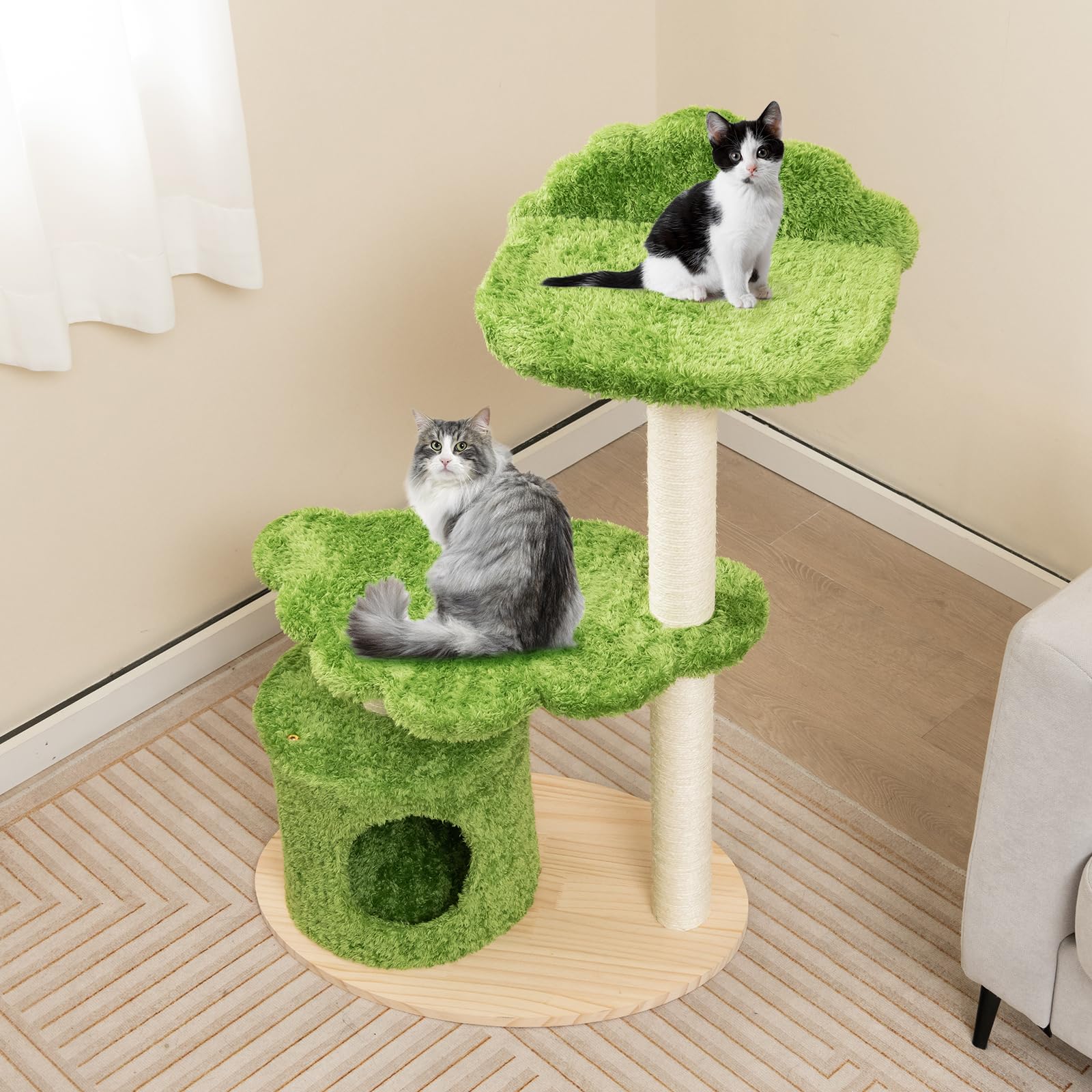 Cat Tree Tower, Multi-Level Modern Wood Cat Tower, 38"